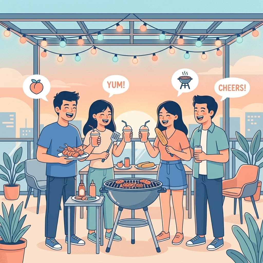 Eating delicious food with friends
